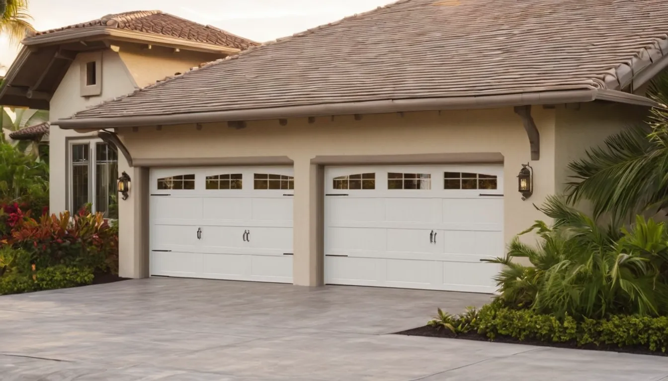 Friendly independent provider checking a newly installed garage door at a Tampa home with a homeowner
